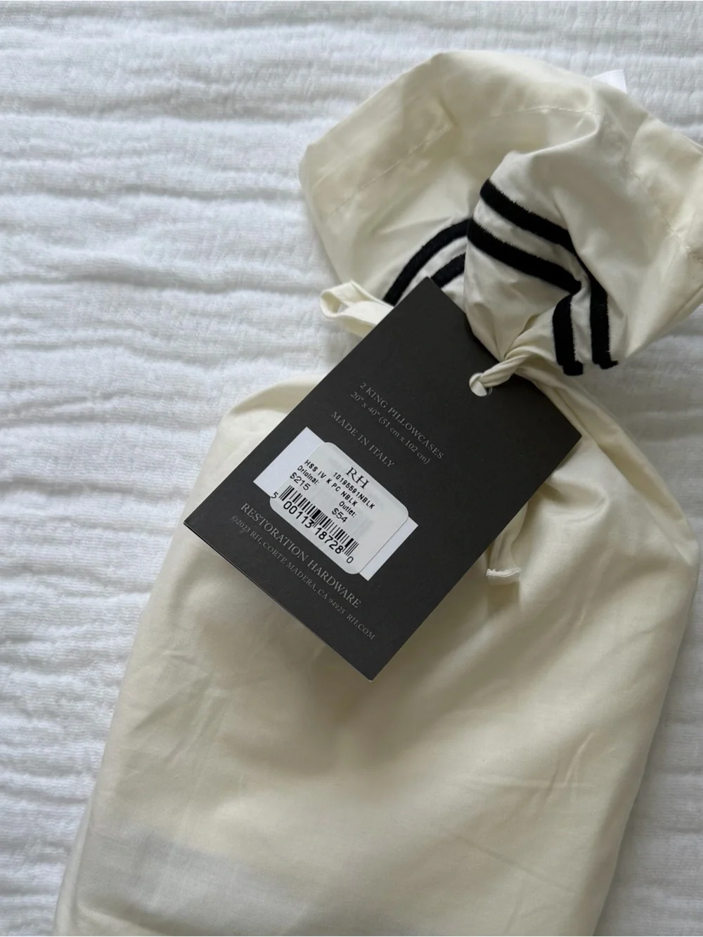 Restoration Hardware Set of Two ITALIAN IVORY HOTEL SATIN STITCH Pillow cases